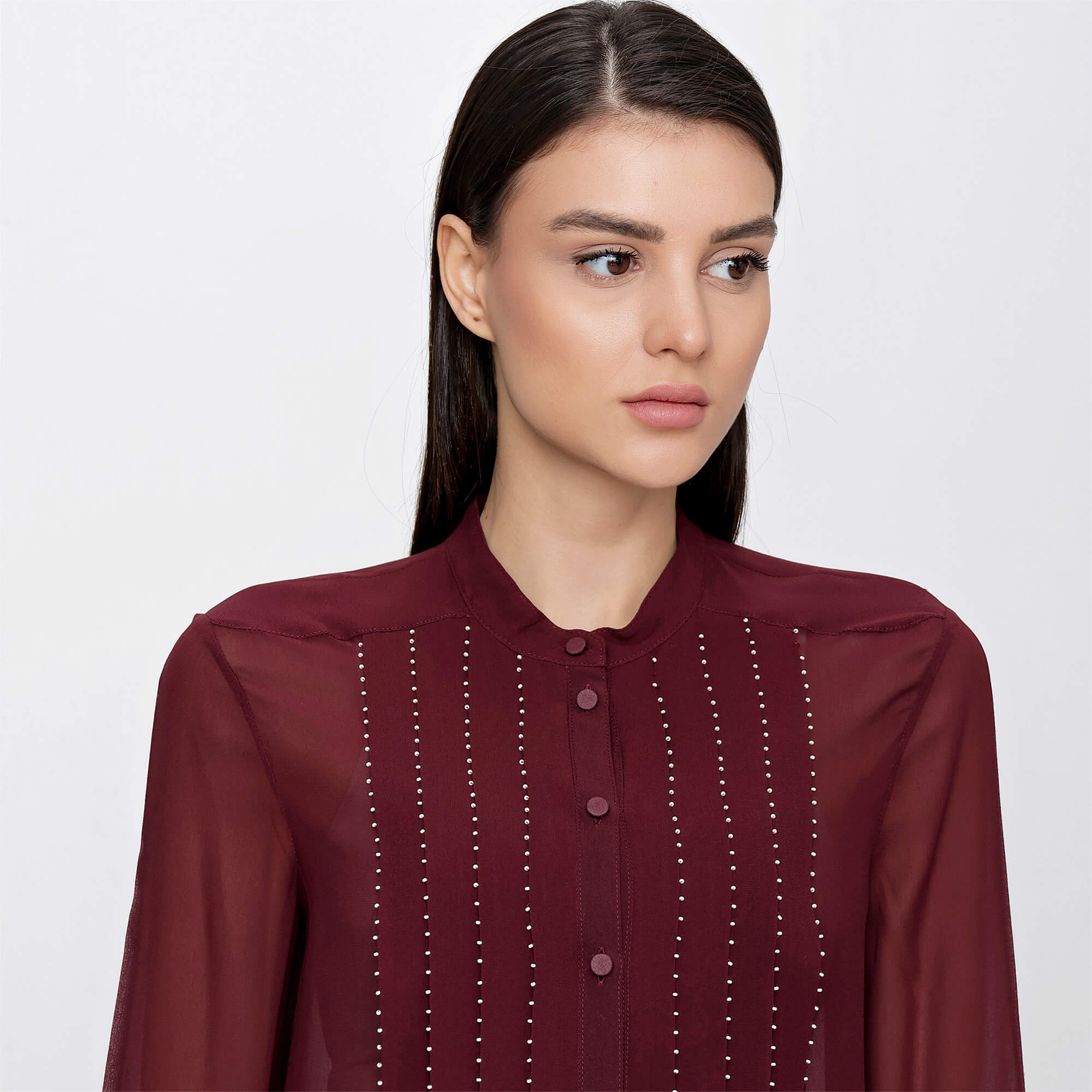 Valentino - Bordeaux Silk Transparan Shirt